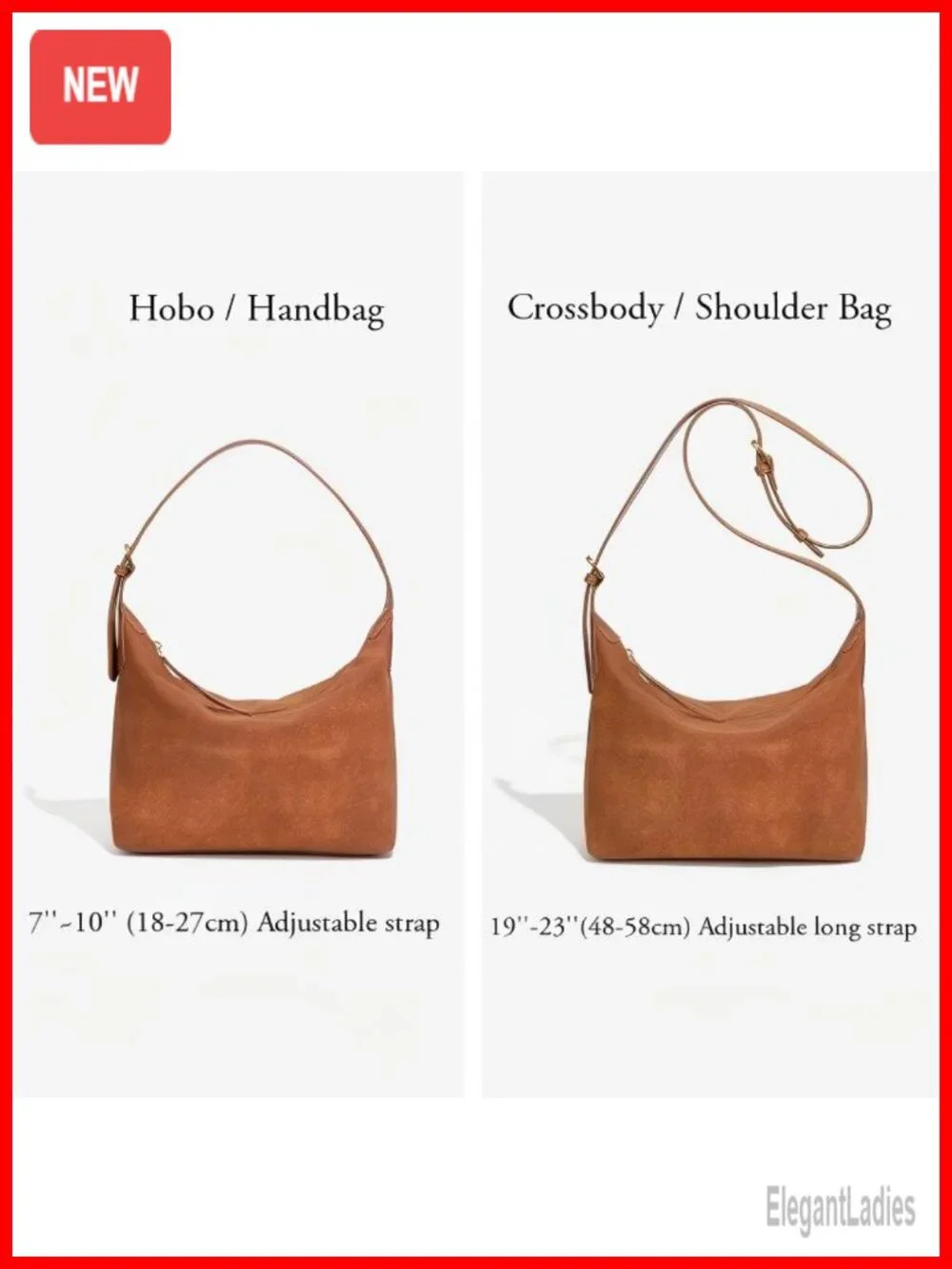 Faux Suede Hobo Bag with 2 Adjustable Straps Lightweight Soft Crossbody